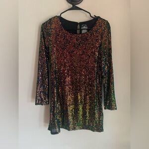 Art Class Girls Sequin Dress XL 14 Rainbow Long Sleeve Keyhole Back